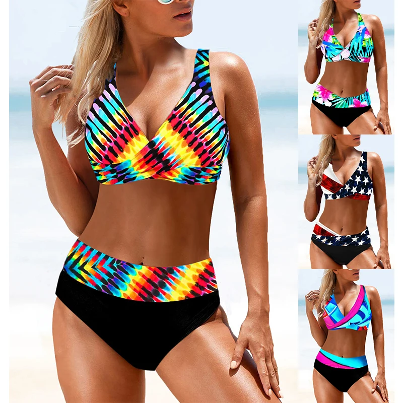 

Новинка лета 2023, женская мода, пляжный купальник, женский купальник из двух частей, женский купальник бикини с принтом