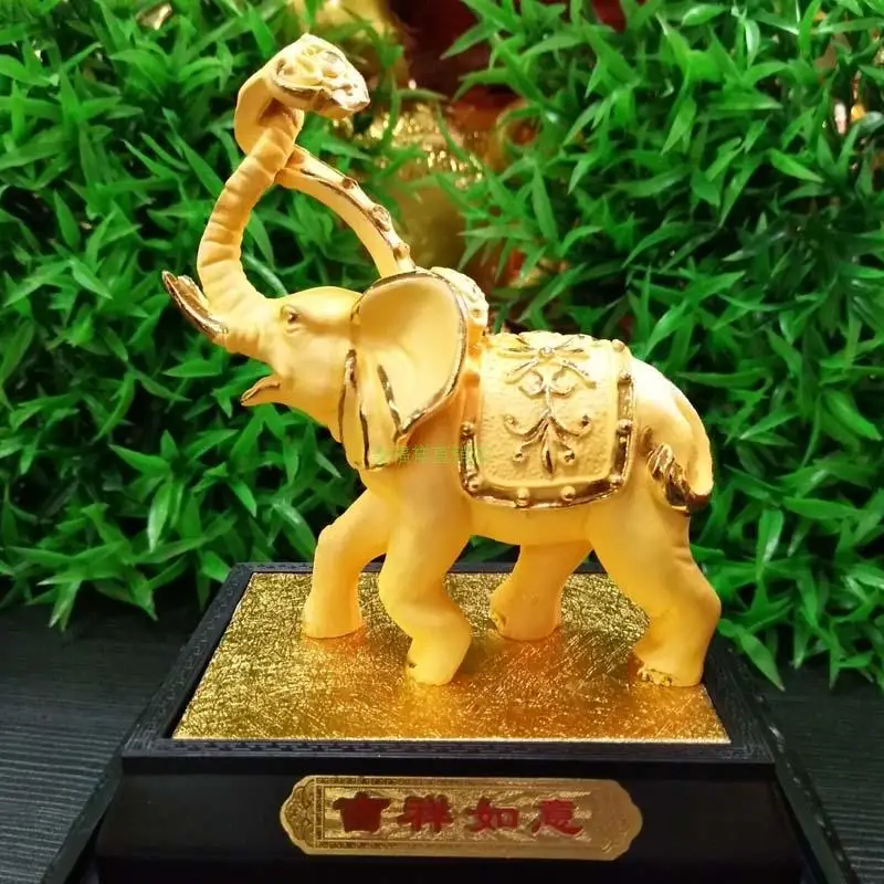 

Home Company office business gift high-grade Decor GOOD LUCK mascot ZHAO CAI RU YI gilding gold elephant auspicious ART Statue