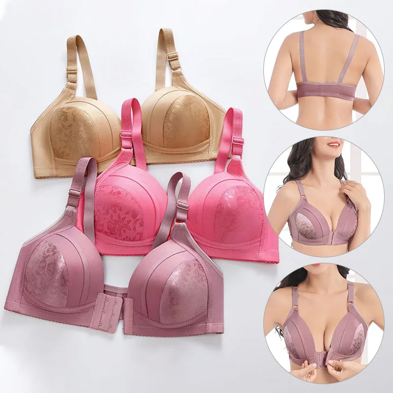 

Bras for Women Sexy Push Up Seamless Wire Free Bras with Front Closure Solid Print Adjustable Strap Bra Thin Soft Brassiere
