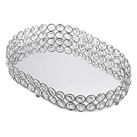 ABWR-Mirrored Crystal Vanity Makeup Tray, Jewelry Trinket Storage Tray Cosmetic Perfume Display Tray (Silver,Ellipse) 1