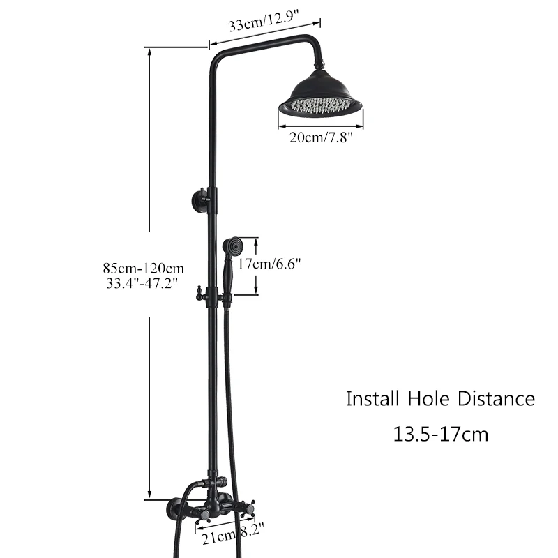 Description Picture 3 of itemOil Rubbed Bronze Shower Faucet Wall Mounted 8 '' Shower Head Hot And Cold Water Mixer Crane  Shower Bracket Bathroom Shower Set