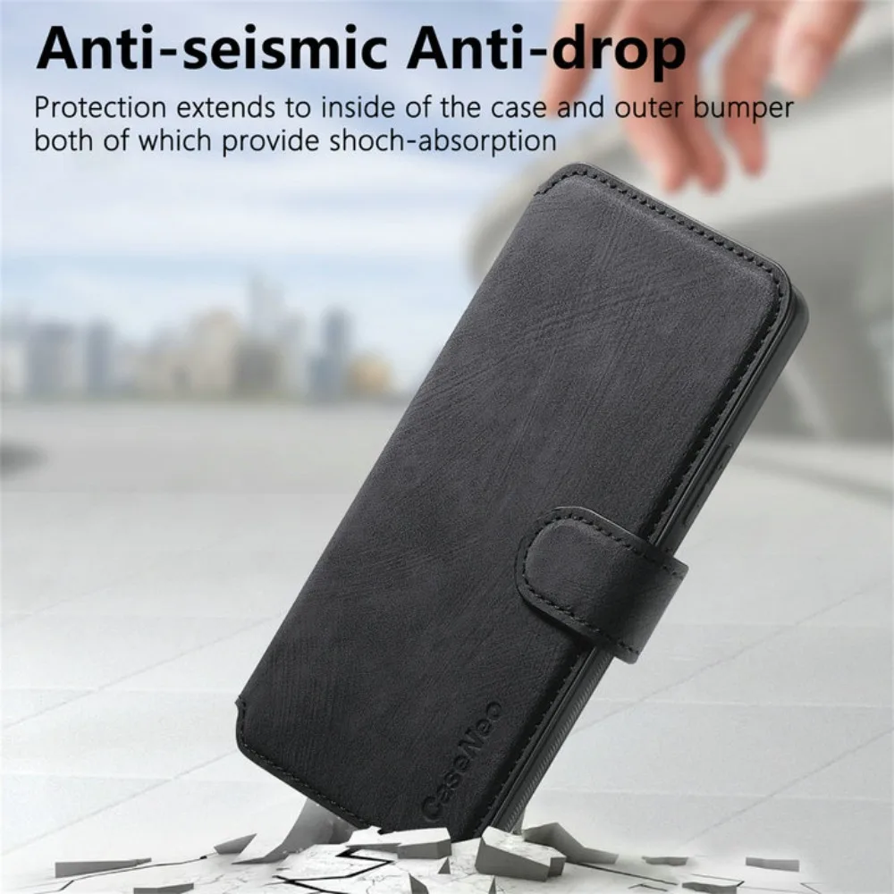 Leather Wallet Flip Case with Magnetic Closure - 2-in-1 Design