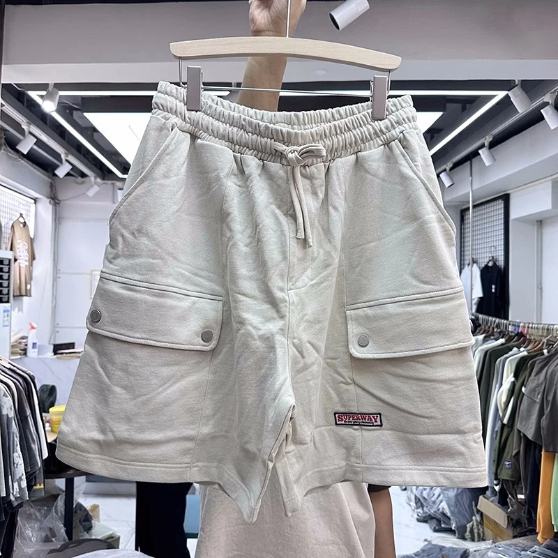 

23SS Streetwear Vintage Solid Pocket Drawstring Elastic Waist Shorts Men Women Best Quality Breeches Hip Hop