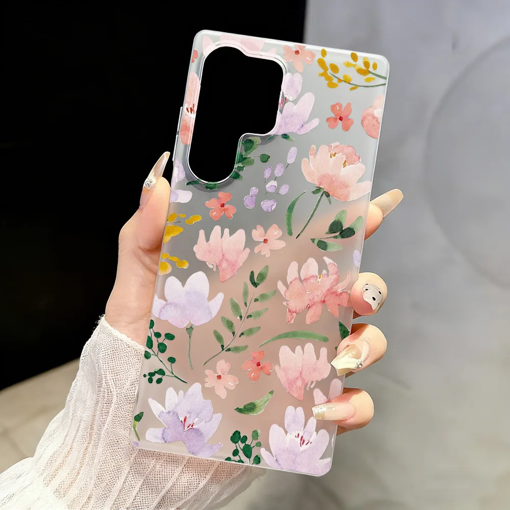 Matte White Clear Phone Case with Fresh Blue Flower Design