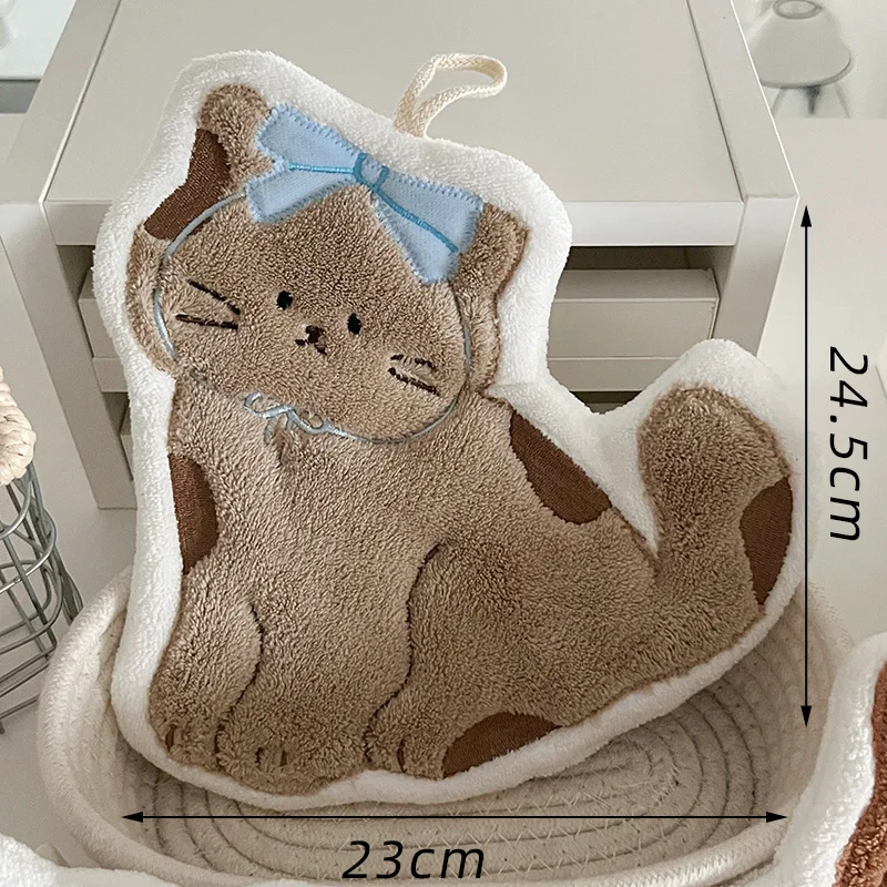 Soft Cat Paw Hand Towel by KittyNook Cat Co., 24.5x23cm—cute, quick drying, and functional with a blue bow!.