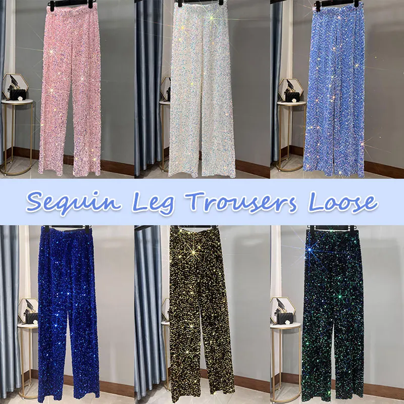 Women Autumn Velvet Shiny Sequin Leggings Fashion Glitter Straight Leg Pants Sparkly Glitter Trousers Party Disco Outfits national style winter wear jeans for women new trousers splicing beads sequin gauze mink fur thickened elastic straight jeans