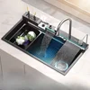 Waterfall Kitchen Sink Stainless Steel Extra Large Single Slot Cup Washer Embossed Digital Display Multifunctional Sinks 1