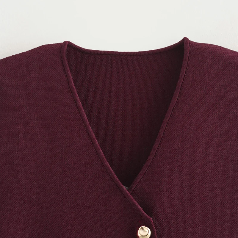 Fashion Single Breasted Knitted Vest Top Women Wine Red V-Neck Sleeveless Sweater Tank Female Autumn Chic Lady Knitwear New