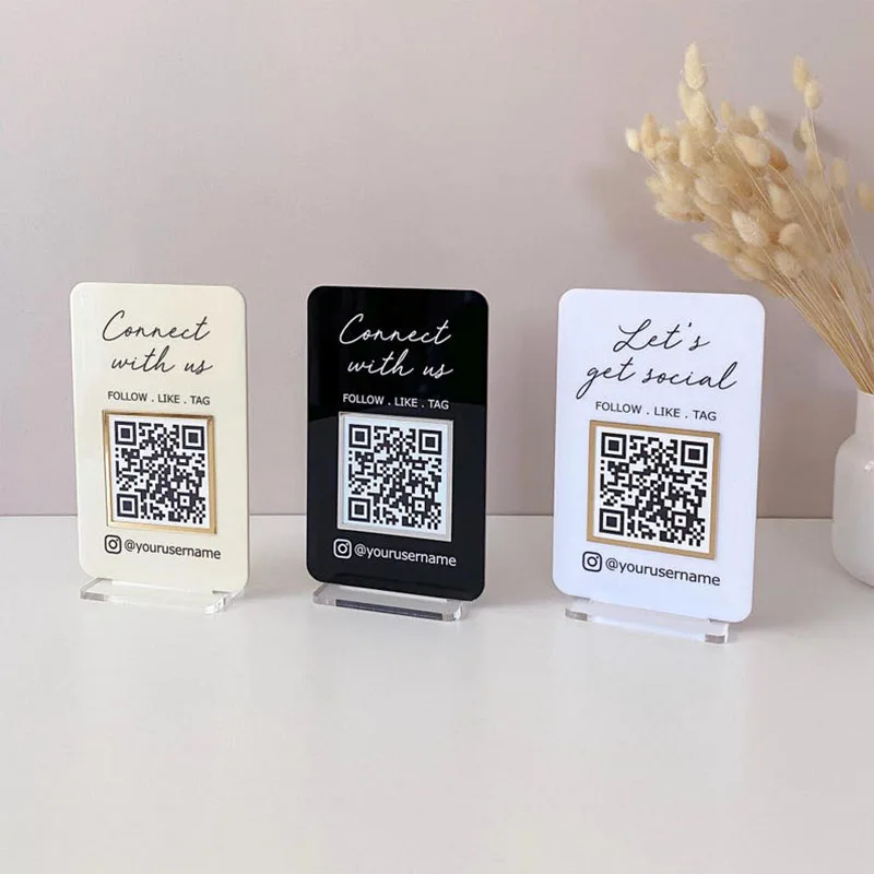 Trendy Social Media QR Code Sign Acrylic Business Sign with Minimalist Design Custom for Instagram Facebook Small Business