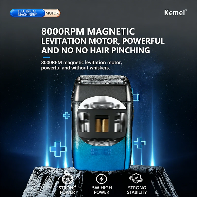 케메이 KM-T393 USB 충전식 전기면도기 남성용 왕복식 트윈 블레이드 면도기 수염 트리머 면도기