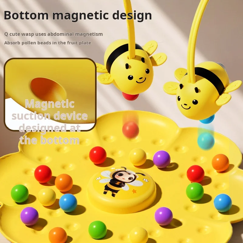 Children Bee Bean-Picking Magnetic Toys Early Education Parent-Child Interaction Multi-Person Fishing Tabletop Game