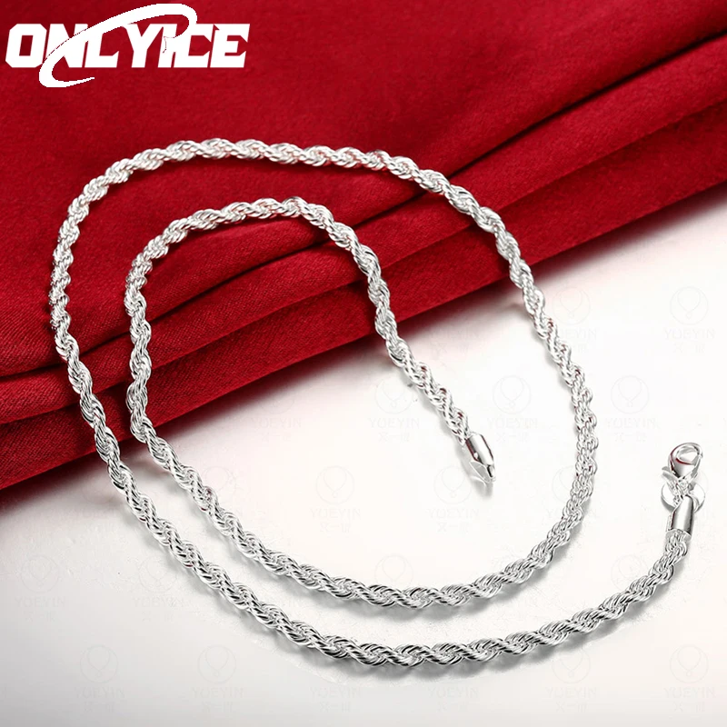 

925 Sterling Silver 16/18/20/22/24 Inches 4mm Twisted Rope Chain Necklace For Man Women Jewelry Fashion Classic Accessories