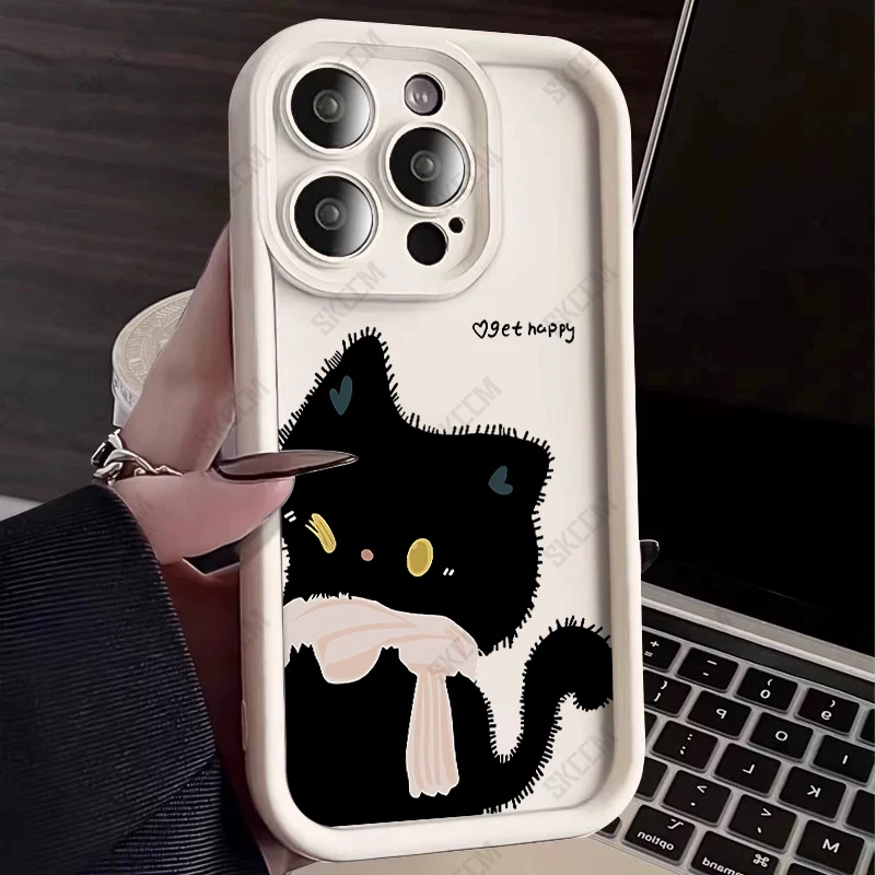 Chic Black and White Cat Pattern Soft TPU Silicone Phone Case Cover