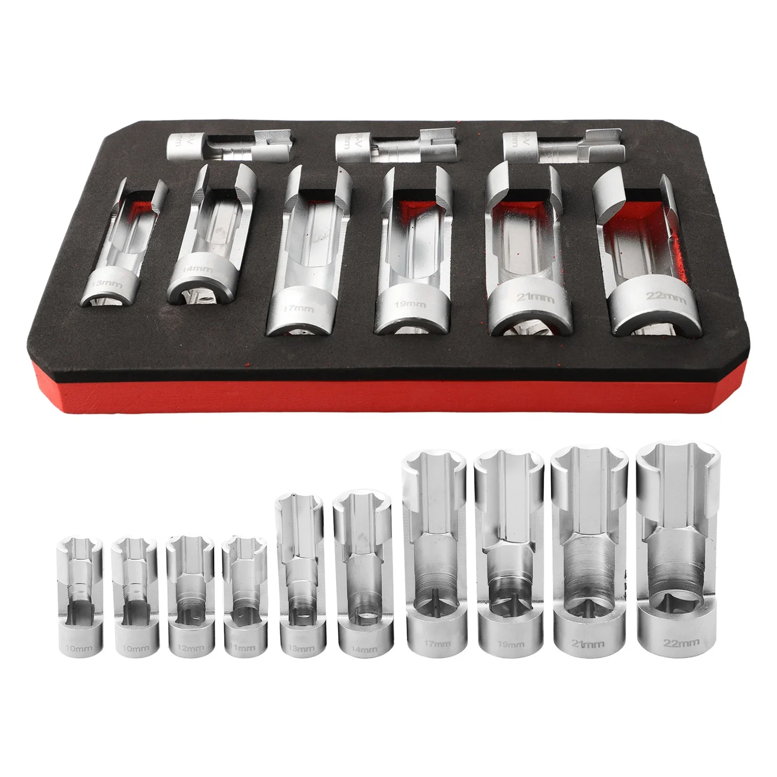 Set Di 9 Chiavi A Bussola Speciali Per Tubi Carburante E Iniettori - Accesso Difficile, Drive 1/4, 3/8 E 1/2, Misure 10-22 Mm