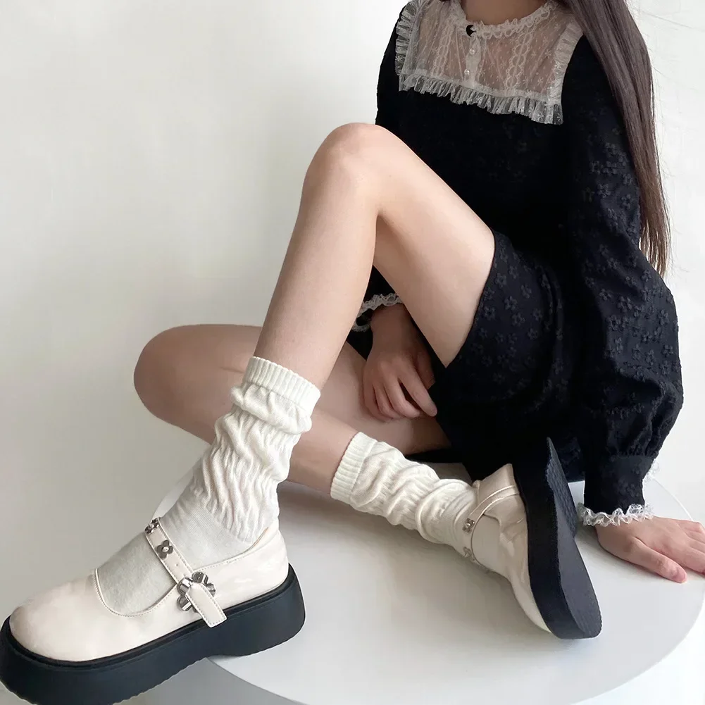 

Женские носки в Корейском стиле JK Lolita Girls милые свободные высокие длинные носки японская мода Harajuku винтажные черные белые серые чулки