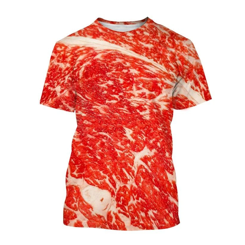 

New fashion funny fresh meat beef 3D printing T-shirt men's and women's casual short-sleeved round neck kid T-shirt top 100-6XL