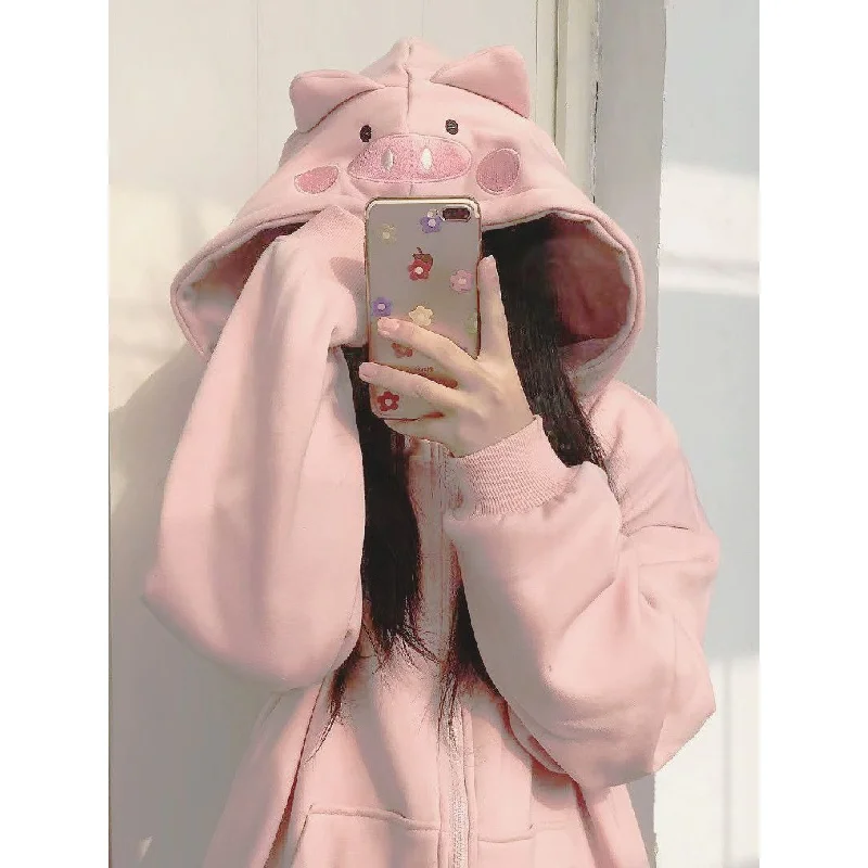 

Zip Up Hoodies Spring Autumn Kawaii Anime Cartoon Hoodies For Women Harajuku Streetwear Loose Long Sleeve Sweatshirts Femme