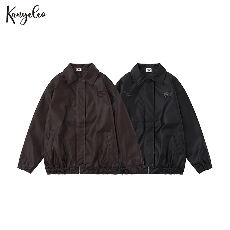 

2023 Spring and Autumn High Street Jacket Brown Black Lapel Vintage Hundred Leather Coat Jacket