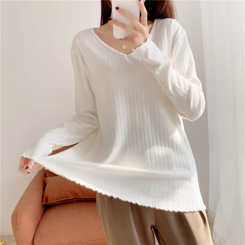 Spring V-neck Nursing Long-Sleeved Knitted Pullover Sweater Loose Breastfeeding Cothes Pregnant Maternity Clothes