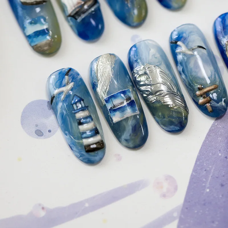 5D Realistic Relief Sailboat Life Buoy Anchor Watchtower Navigator Logbook Adhesive Nail Art Stickers Decals Manicure Charms nail stickers nail art tools nail decals