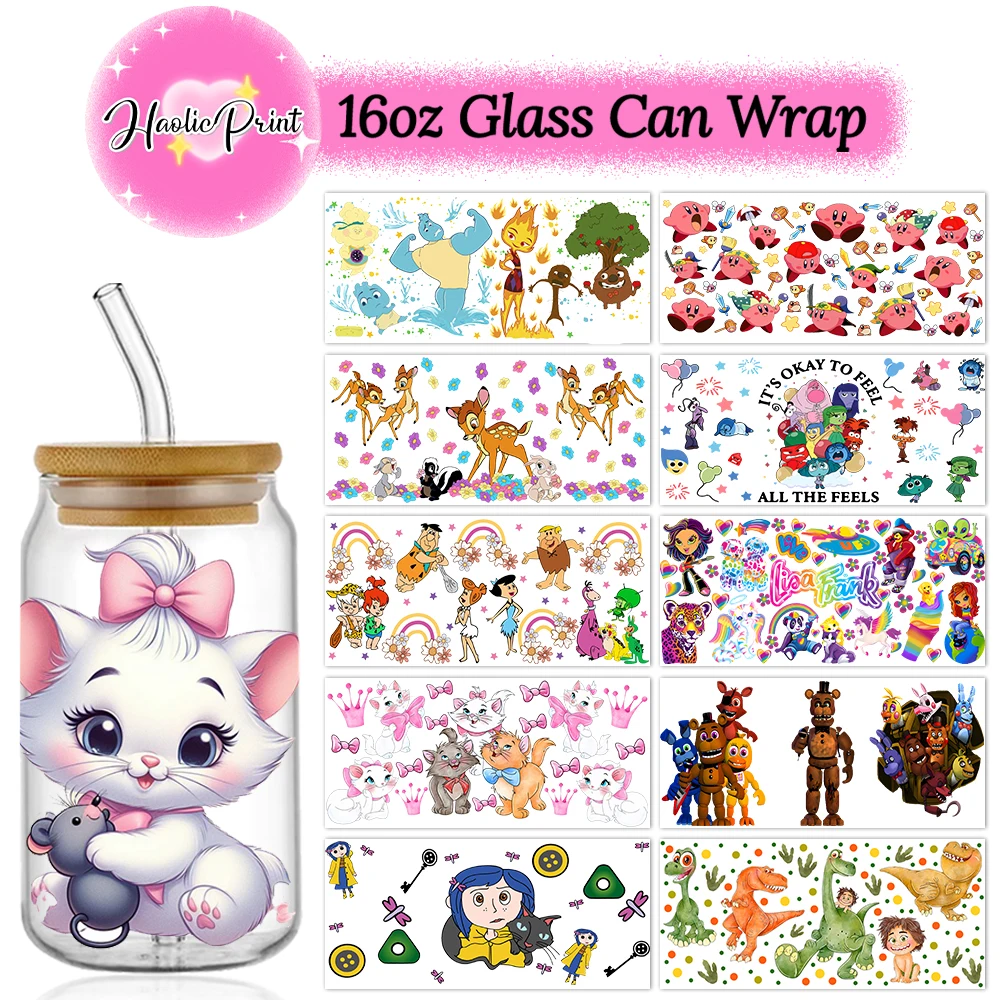 Cup Wraps 16OZ Libbey Glass Can Tumbler Wrap Various Cartoons Retro 80s The Aristocats