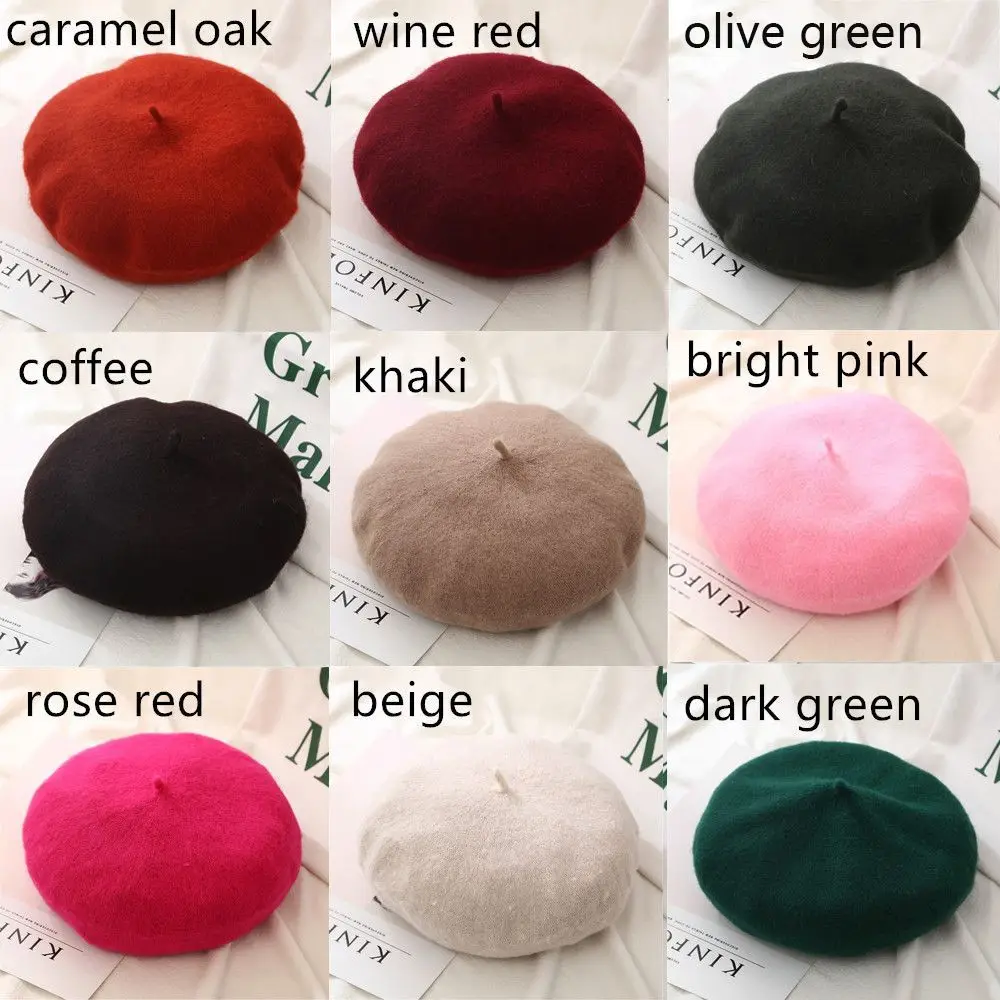 Fashion Wool Beret Cap Women Girls Solid Color Autumn Beret Hat French Winter Warm Flat Cap Hat Felt Berets Beanie Nice Gift