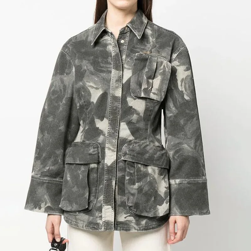

SuperAen Fashion Design Jacket 2023 Autumn Three-dimensional Zipper Pocket Decoration Waist Camouflage Cargo Jacket