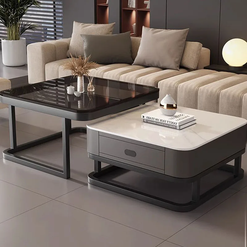 

Square Clear Coffee Tables Storage Designer Marble Minimalist White Nordic Dining Tables Modern Hotel Mesa Furniture For Home
