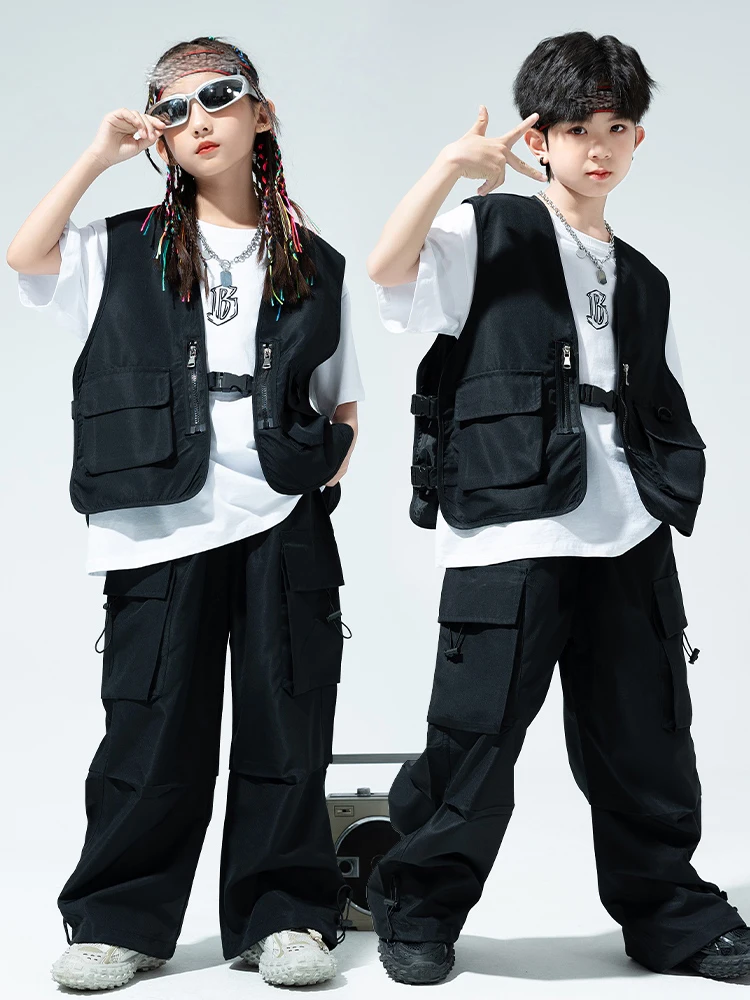 

Children Clothing Black Vest Loose Pants Streetwear For Kids Modern Jazz Dance Performance Stage Costumes Girls Hiphop Wear