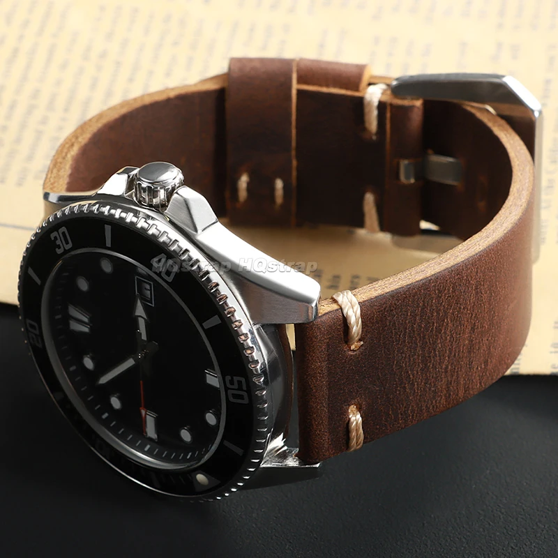 Vintage Crazy Horse Cowhide Leather Watch Band - Sport Replacement Bracelet