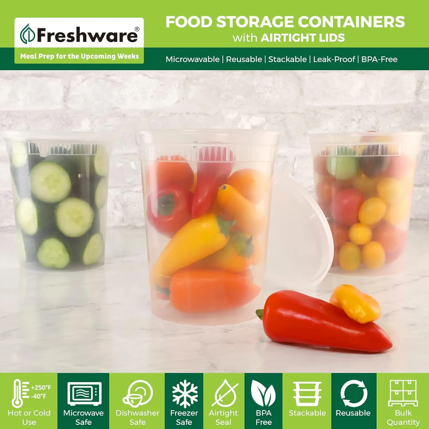 Food Storage Containers [24 Set] 32 oz Plastic Deli Containers with Lids, Slime, Soup, Meal Prep Containers | BPA Free