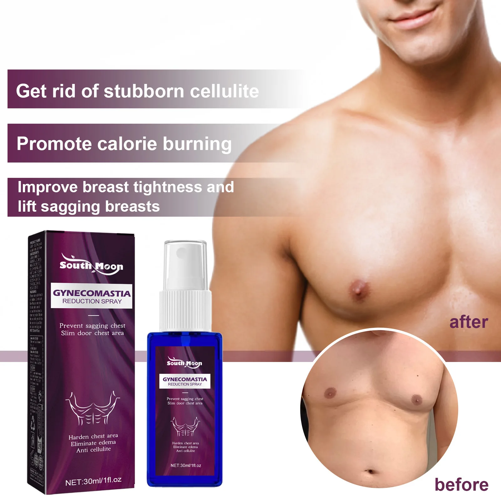 30ml Men Chest Firming Spray Cellulite Reduction Muscle Accelerating Hardening Spray Tighten Chest Muscle Fitness Spray