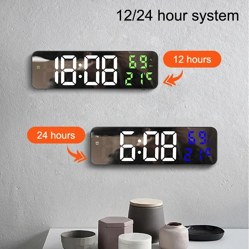 

Temperature Date Display Battery Large Clocks Humidity Powered Wall Digital Wall-mounted Automatic Alarms Clock Brightness