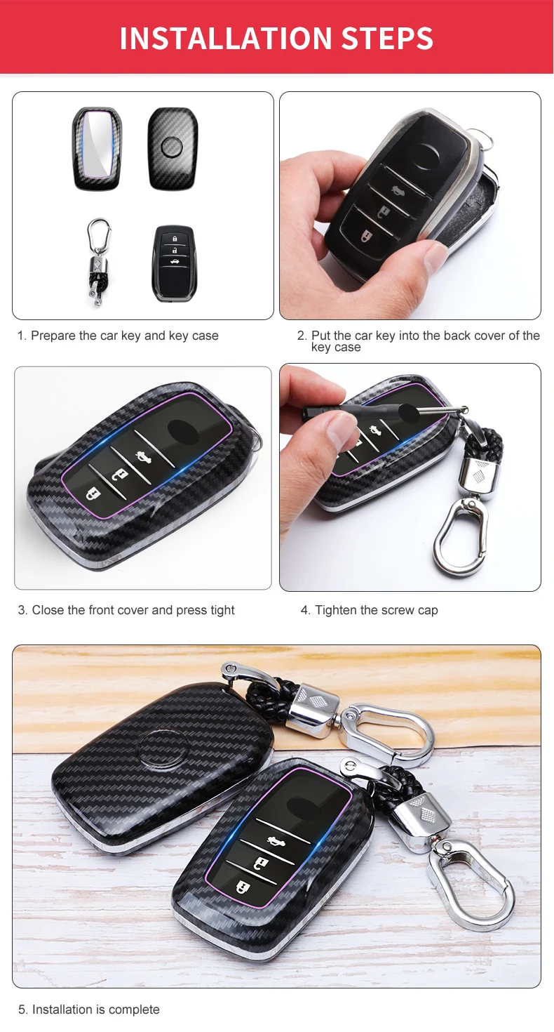 Custodia per portachiavi per Auto in fibra di carbonio adatta per Toyota Corolla Camry Avalon Rav4 Land Cruiser Auto portachiavi - S6ccc12d44af94906a30ca407c9305dea1