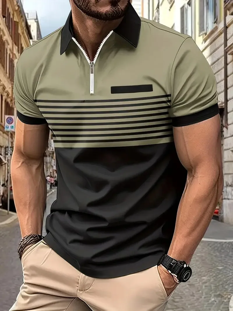 New Summer Striped 3D Printed Men's Polo T Shirt Fashion Lapel Button Zipper Top Hipster Trend Streetwear Short Sleeve Tops 20 S6ccc1600e5ae40ada434ad5058970f36E