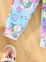 2-Piece Autumn Baby Girl Cartoon Comfortable Simple Cute Long Sleeve Trousers Loose Pajamas Set Unicorn Full Print Pattern 6