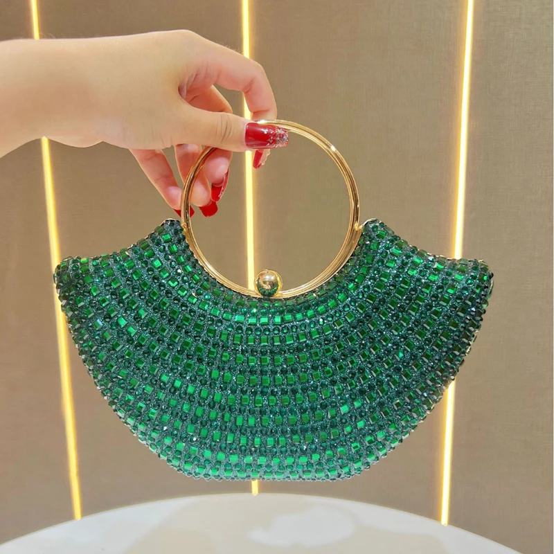 Lady Rhinestone Shiny Clutch Bag Luxury Sparkling Full Diamond Metal Handle  Handbag for Evening Wedding Dinner Dress Bags Chain - AliExpress