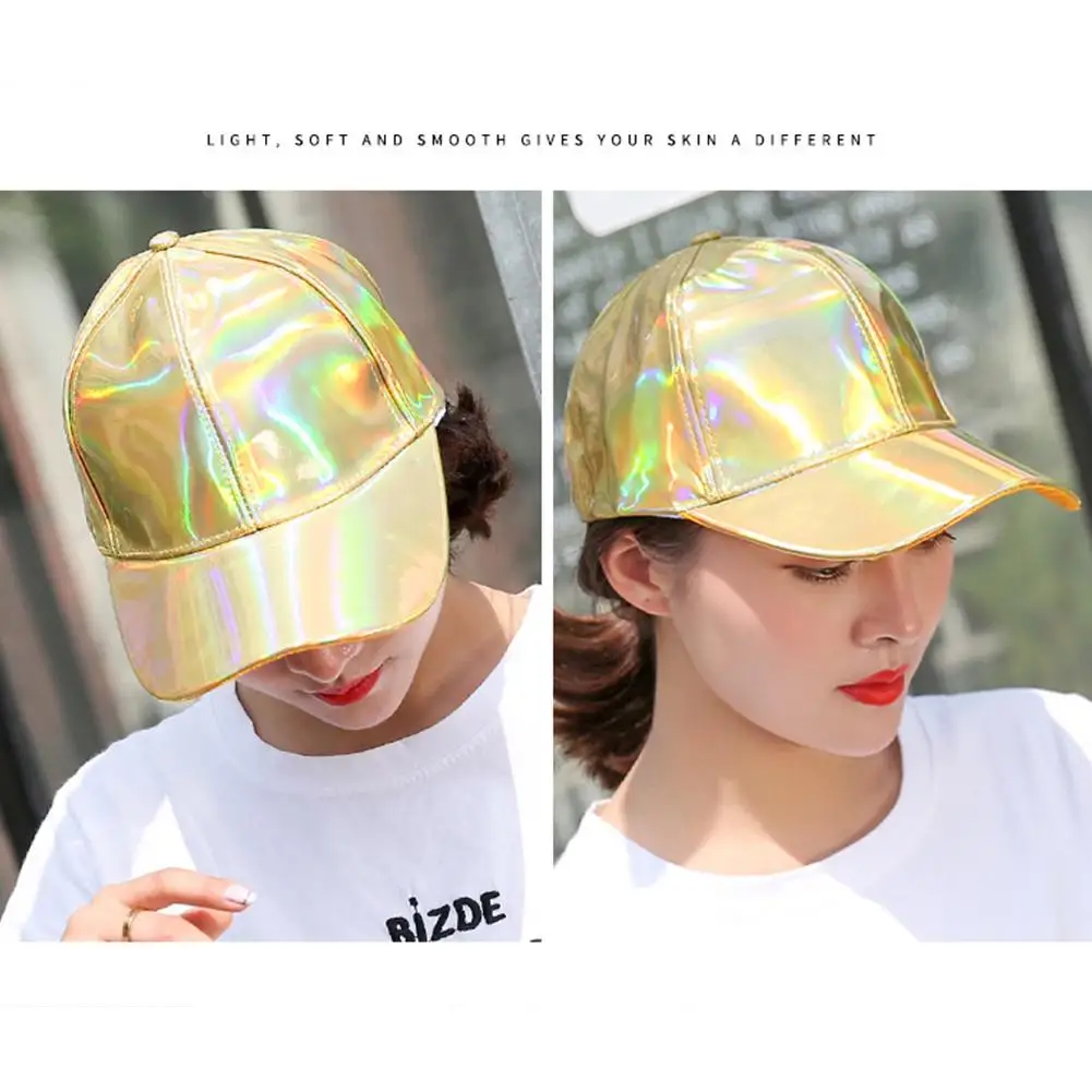 Adjustable Baseball Cap Leather Fashion Trend Reflective Gradient Colorful Hip Hop Hat Casual Hat for Outdoor Beach UV protectiv