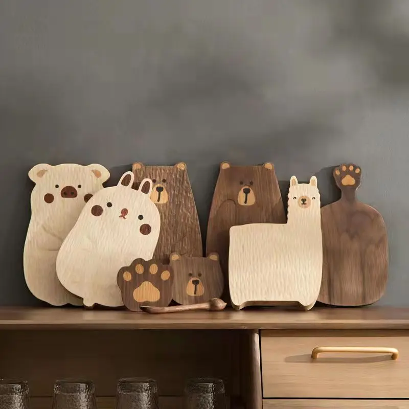 

Cute Bear Tray Wood Board Pizza Bread Plate Bear Tray Walnut Chopping Board Table Decor Wooden Plate Kitchen Accessories Coaster