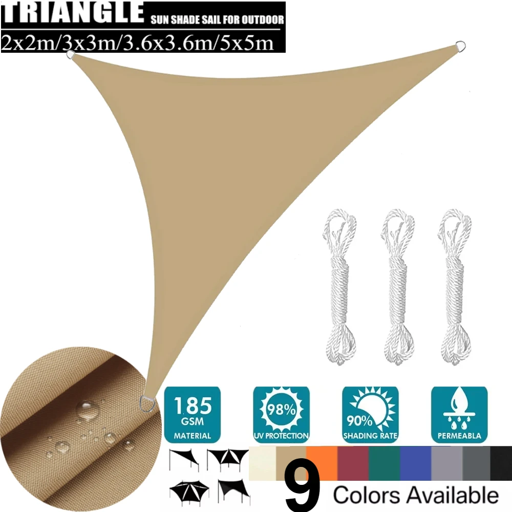 Waterproof Grey & Black Triangle Sun Shade Sail Canopy – 98% UV Block Outdoor Shelter