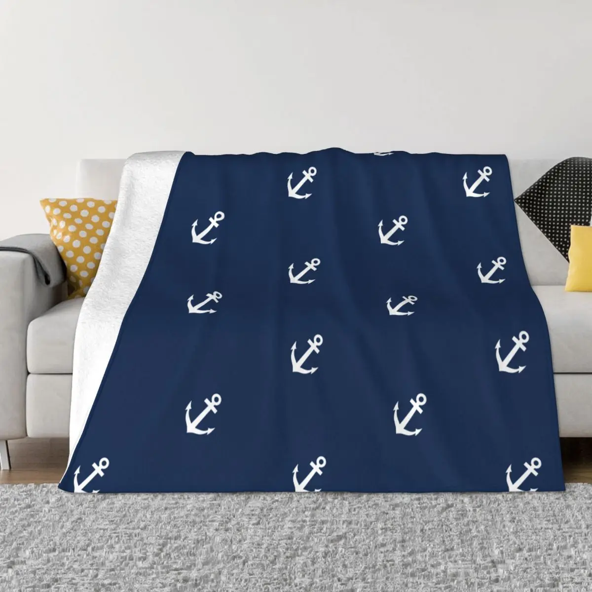

Nautical Navy Anchor Blanket Fleece Autumn/Winter Multifunction Ultra-Soft Throw Blanket for Sofa Outdoor Bedspreads