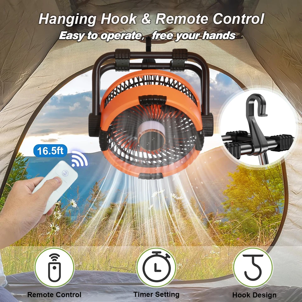 20000mAh Rechargeable Portable Outdoor Camping Fan Air Circulators Wireless Tent Ceiling Fans With Hook And Light_voghion.com
