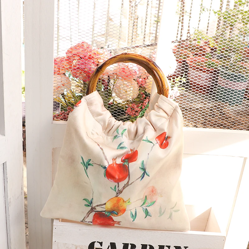 

2022 New original handmade bag retro style cheongsam wrist bag Chinese style bamboo festival bag pomegranate handbag