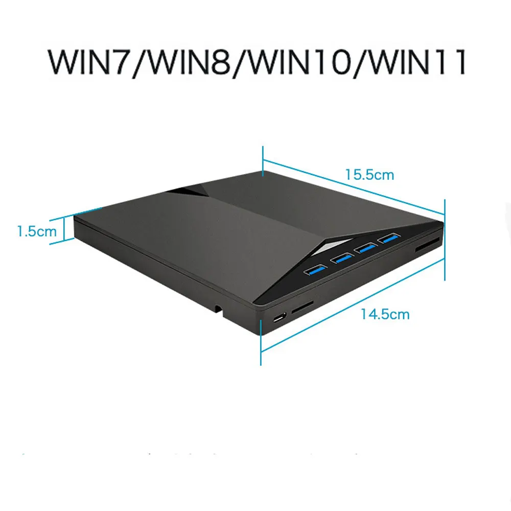 6-in-1 External DVD Player USB3.0/Type-C Portable CD Recorder DVD RW Support Win
