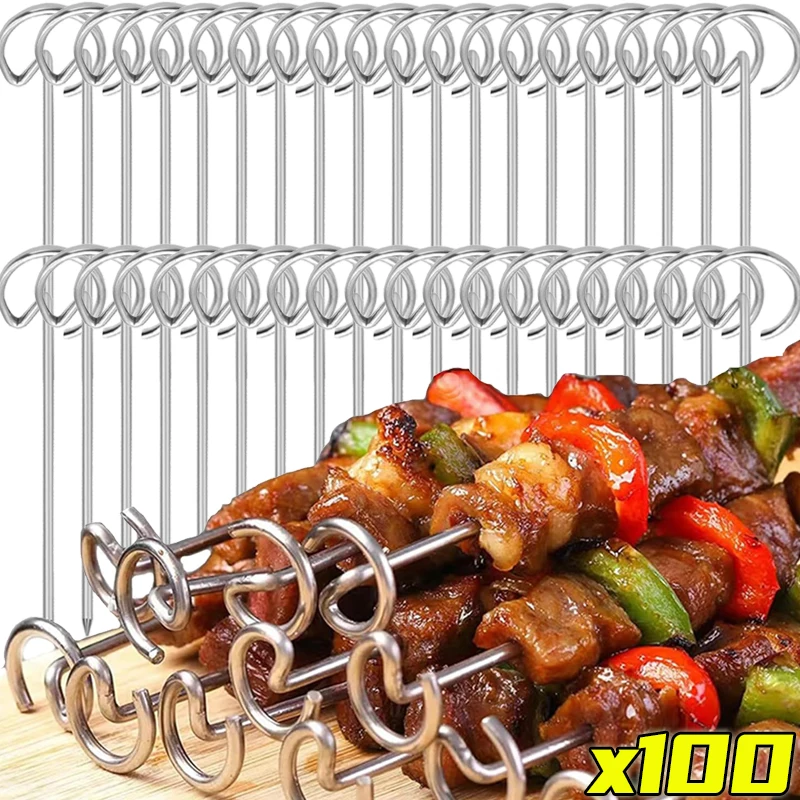 Reusable Air Fryer Oven Skewer BBQ Grill Barbecue Skewers Stainless Steel Kitchen Baking Stick Mini Meat Skewer Cooking Tools