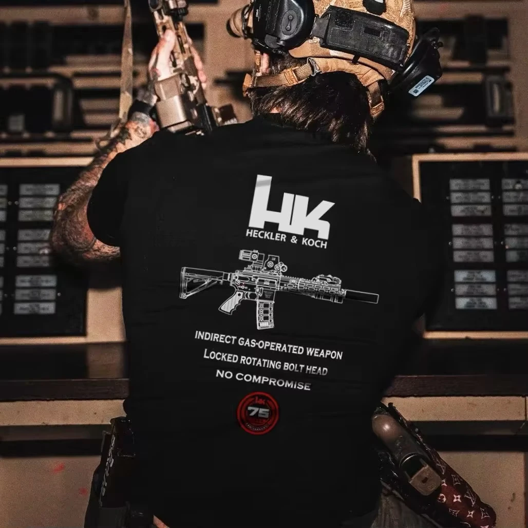 HK416 75. Jubiläum No Compromise Military Tactics Grafik-T-Shirt Baumwolle Herren Damen T-Shirt Sommer Streetwear