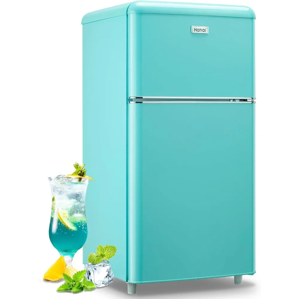 New 3.5 Cu.Ft Retro Mini Fridge Two Doors for Home Dorm College Office Freestanding Blue Refrigerator