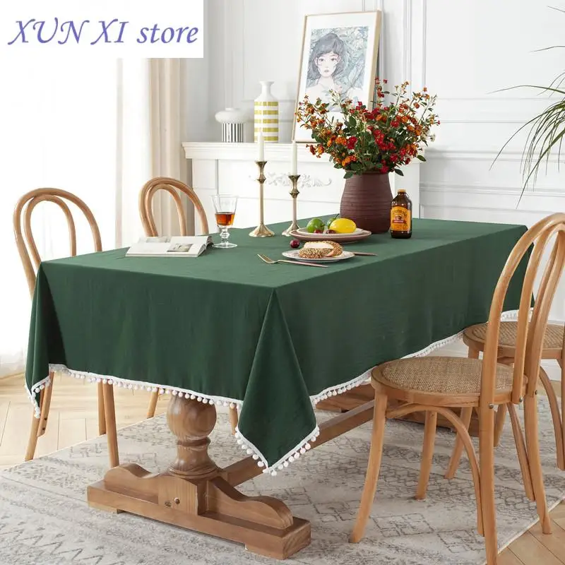 

New Tassels Stitching Cotton Fabric Table Cloth Washable Tablecloth for Christmas Party Dining Banquet Decoration Table Cover