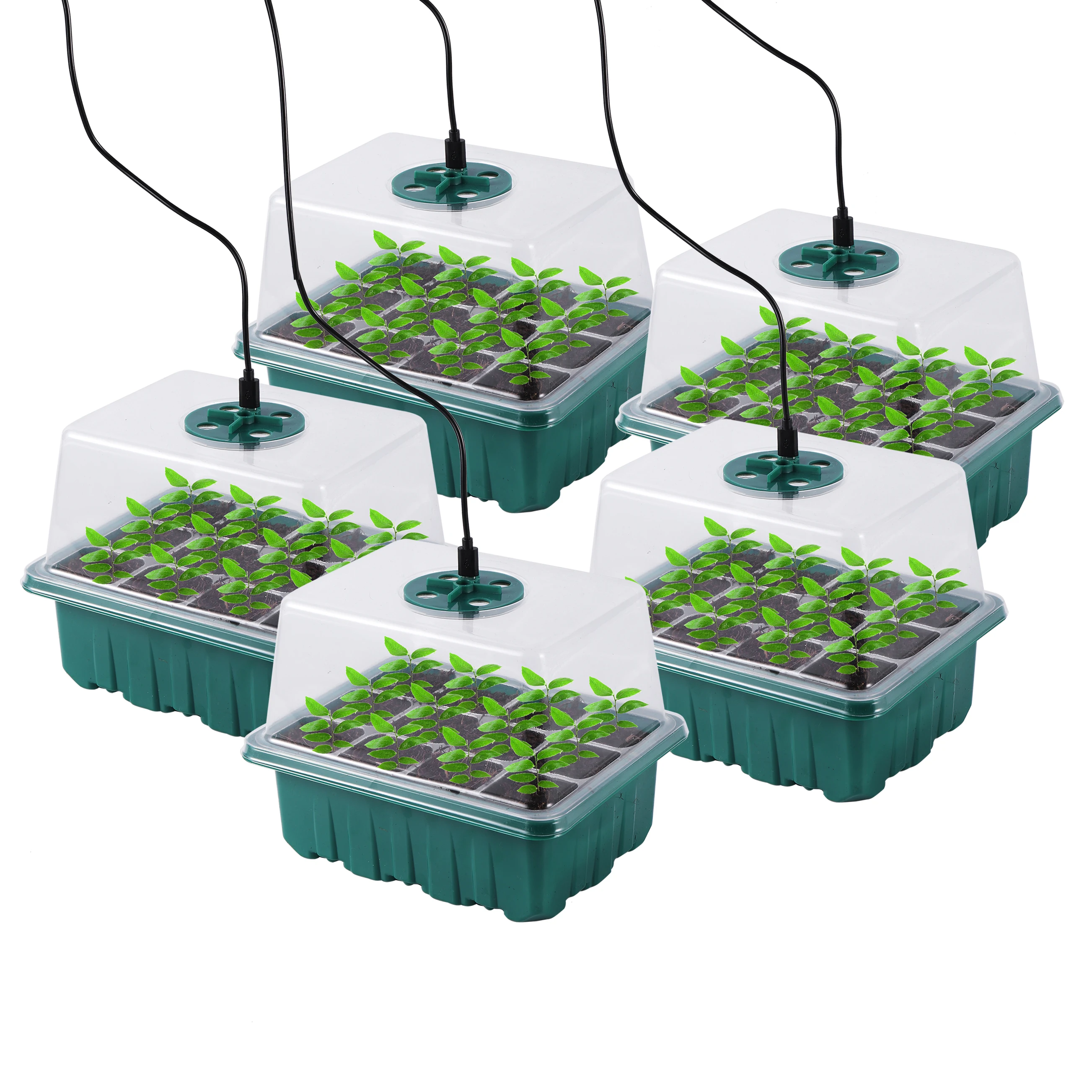 5pcs Plant 60 Cell Seed Starter Trays Kit,Seedling Tray Starter with Plant Growth Lights,Adjustable Humidity Drainage  Reusable