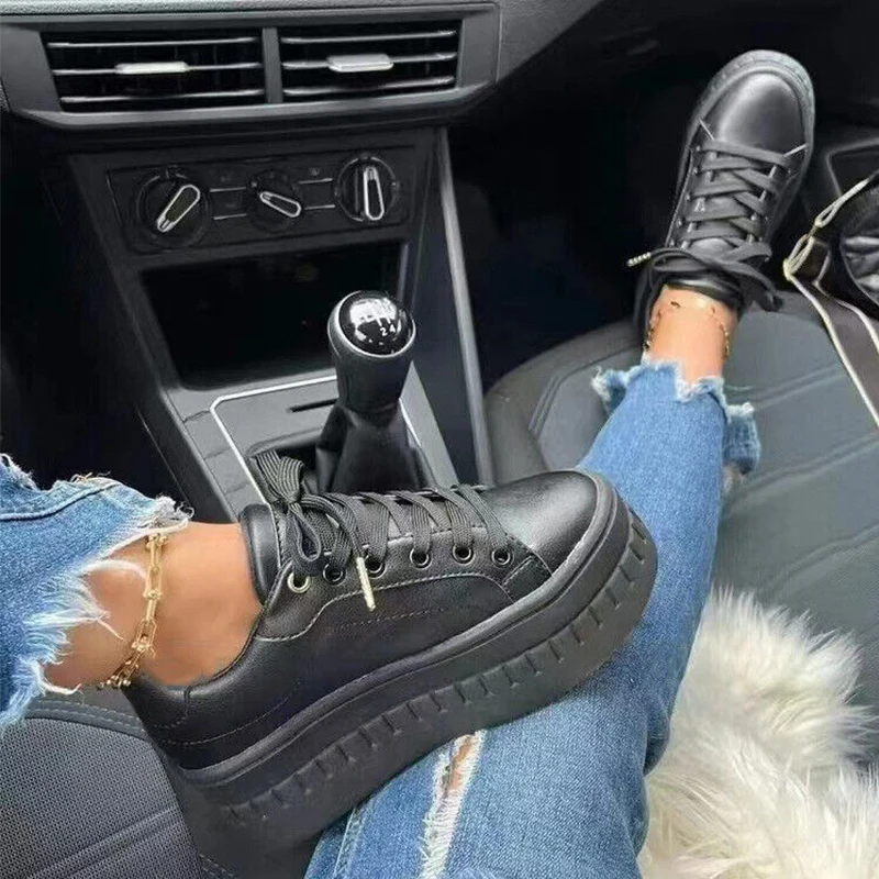 Summer New Large Size Single Shoes Women's Platform Thick Bottom Wedge Shoes Retro Round Head Casual Sneakers